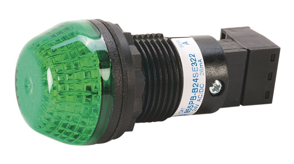 Signallampa AC / DC 24V 35mA 45mm Vit IP65 Radplint, instickskontakt 855